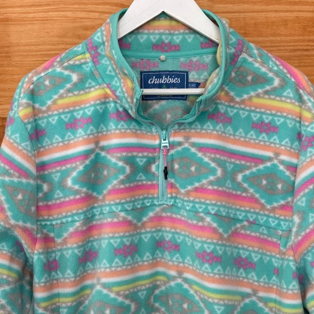 Chubbies Flame Commander Pastel Aztec Pattern Quarter Zip Sweater Men's XL